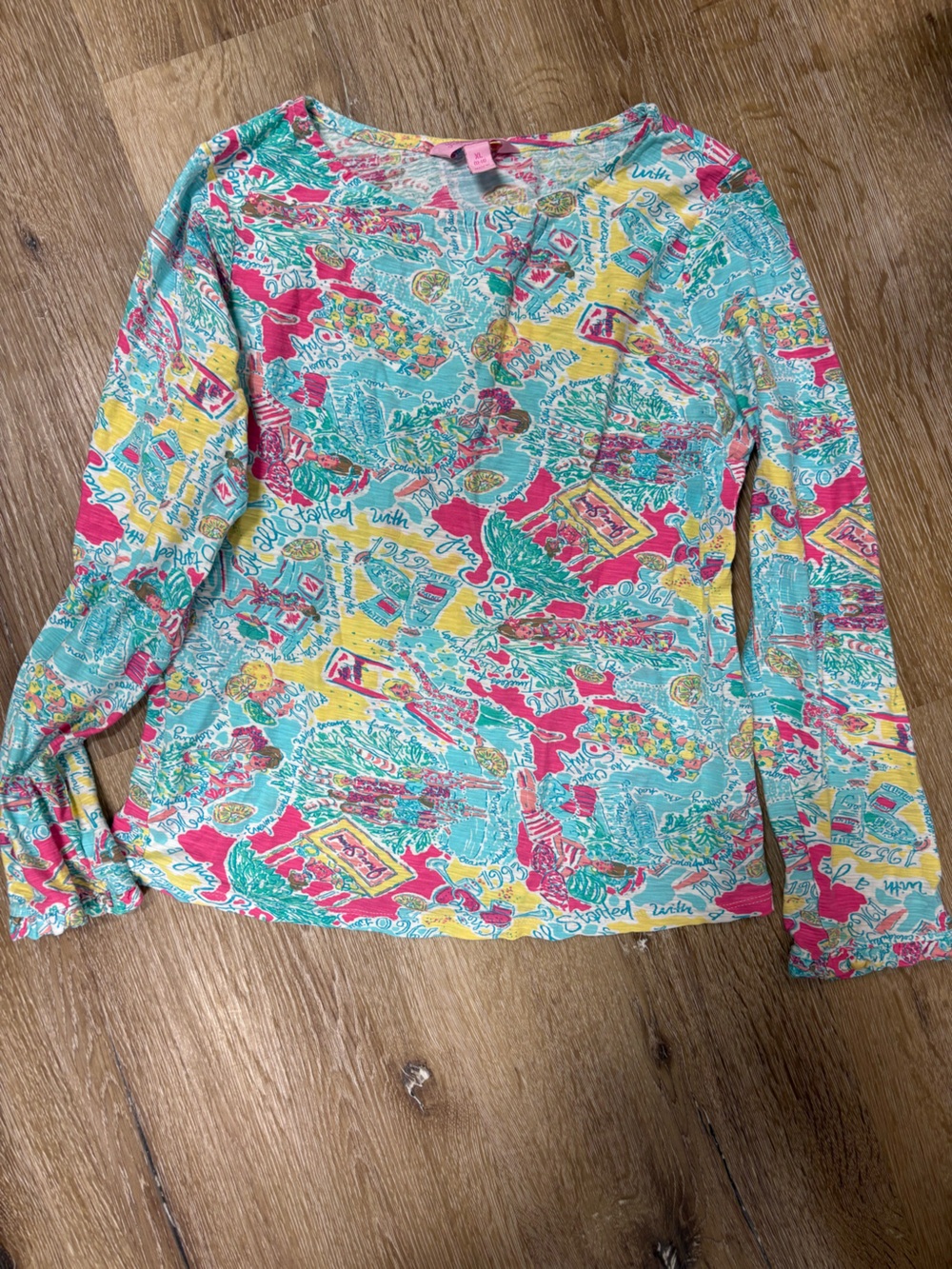 Lilly Pulitzer Aqua, Pink & Yellow Tropical Print Top